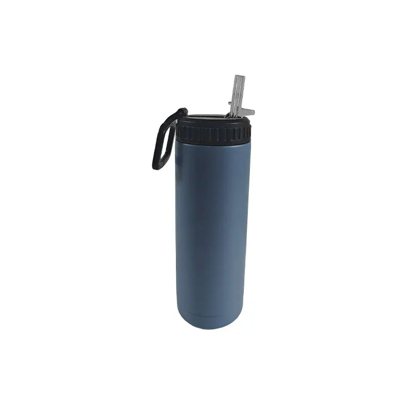 Blue Stainless Steel Water Bottle with Straw Portable Design