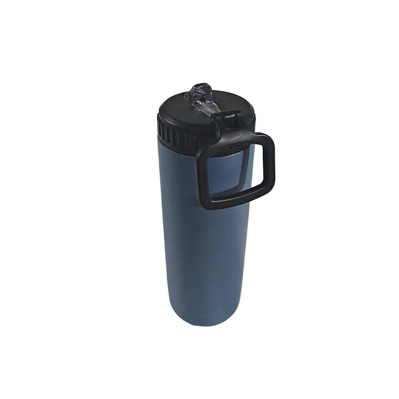 Blue Stainless Steel Water Bottle with Straw Portable Design