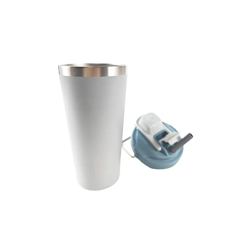 Minimalist White Stainless Steel Tumbler with Straw Lid
