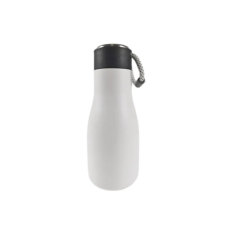 Minimalist White Stainless Steel Water Bottle with Carry Strap