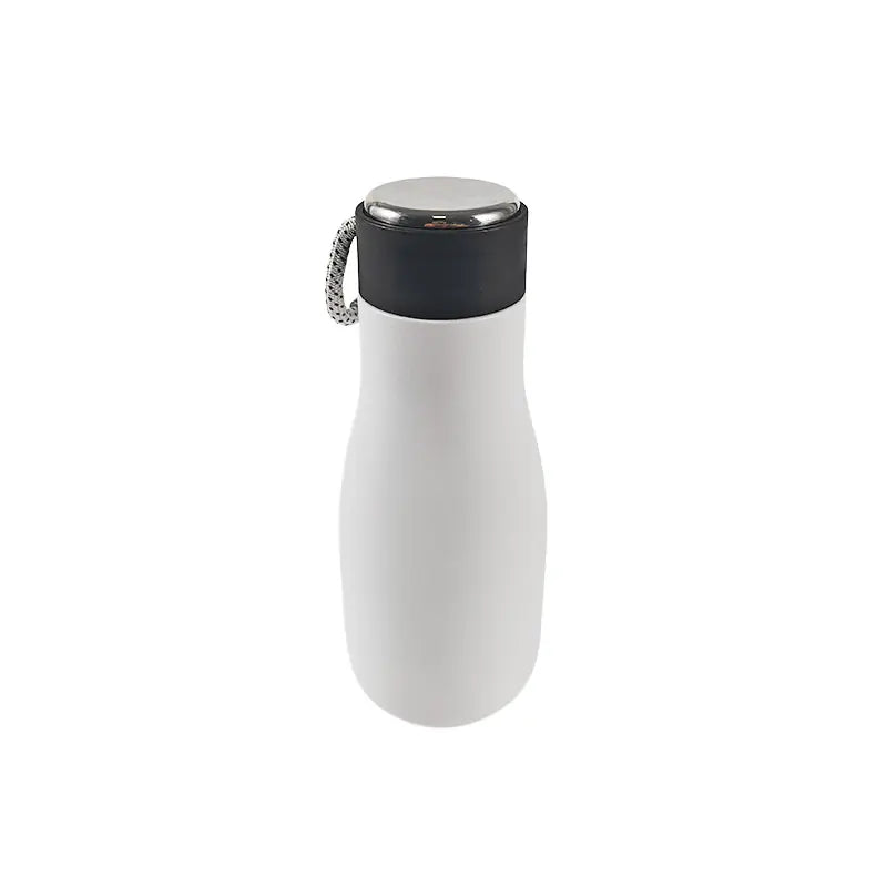 Minimalist White Stainless Steel Water Bottle with Carry Strap