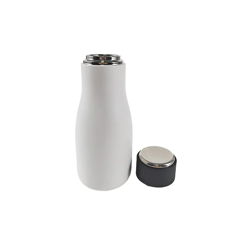 Minimalist White Stainless Steel Water Bottle with Carry Strap