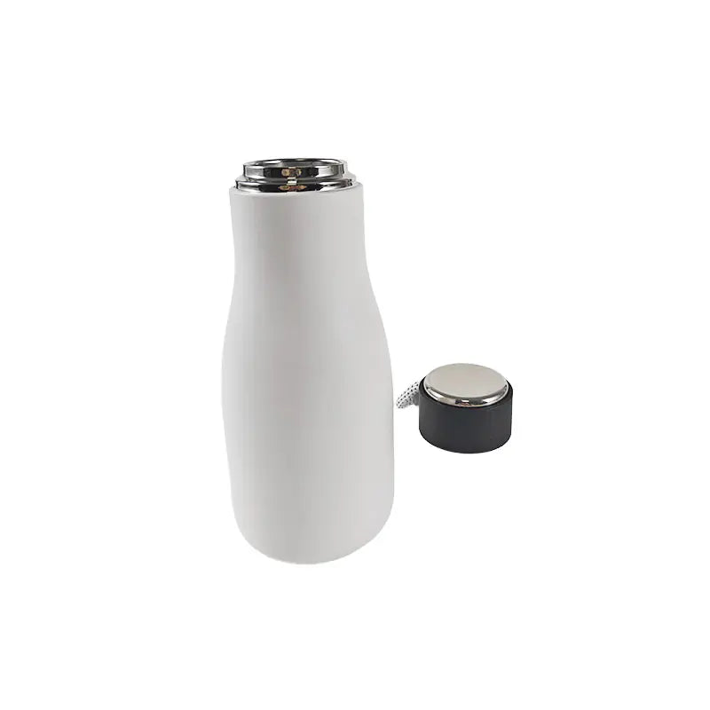 Minimalist White Stainless Steel Water Bottle with Carry Strap
